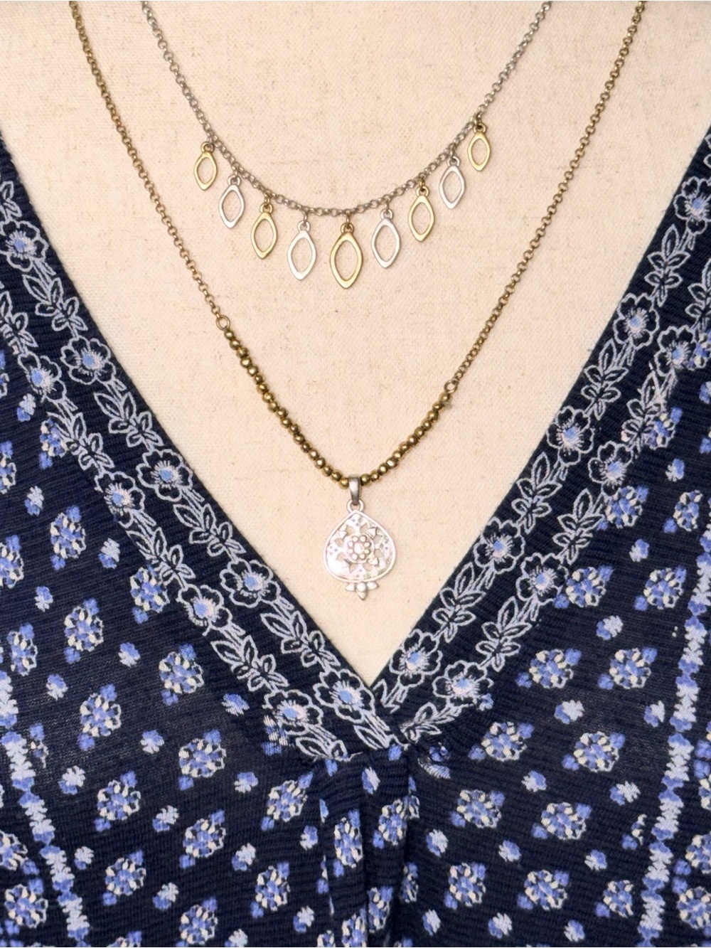 Lucky Brand Two-Tone Gold and Silver Charm Necklace, adjustable 16-21 inches. - Picture 3 of 15